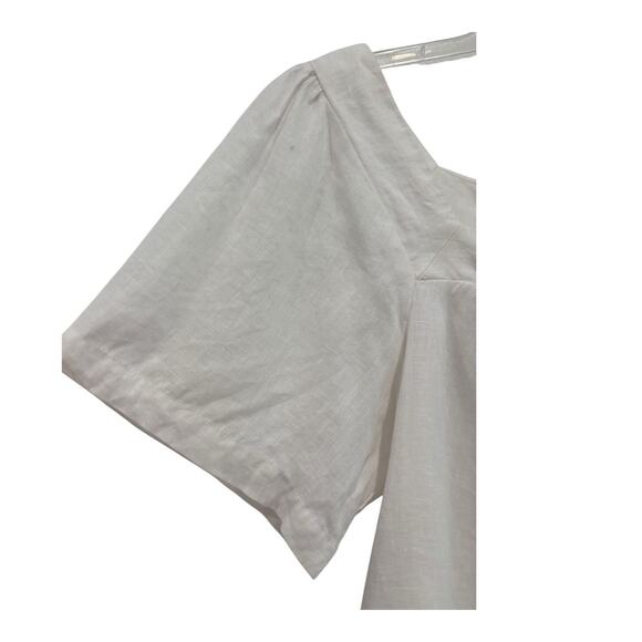 Premise Top Womens Medium White Linen‎ Blouse Pleated Bodice Minimalist Peasant - Picture 6 of 8